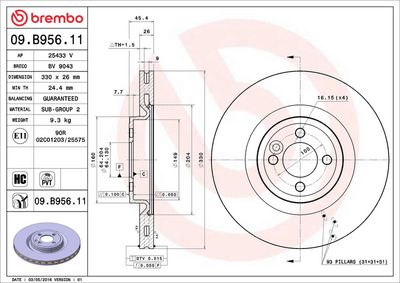 Тормозной диск BREMBO 09.B956.11