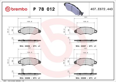 Bremžu uzliku kompl., Disku bremzes BREMBO P 78 012