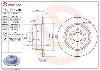 Тормозной диск BREMBO 08.1744.10