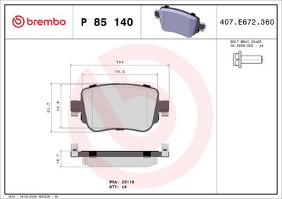 Bremžu uzliku kompl., Disku bremzes BREMBO P 85 140