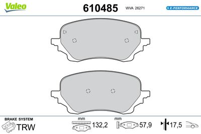 Bremžu uzliku kompl., Disku bremzes VALEO 610485