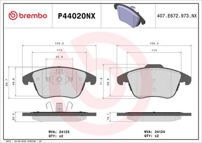 Bremžu uzliku kompl., Disku bremzes BREMBO P 44 020NX