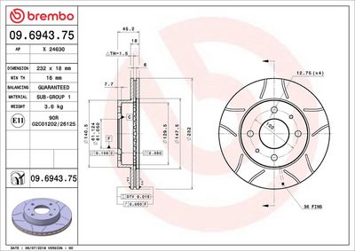 Bremžu diski BREMBO 09.6943.75