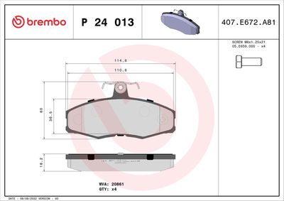 Комплект тормозных колодок, дисковый тормоз BREMBO P 24 013