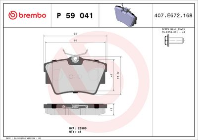 Bremžu uzliku kompl., Disku bremzes BREMBO P 59 041
