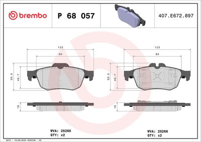 Bremžu uzliku kompl., Disku bremzes BREMBO P 68 057