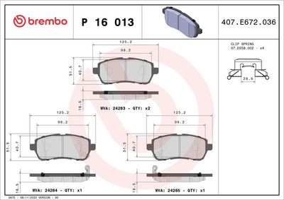 Комплект тормозных колодок, дисковый тормоз BREMBO P 16 013