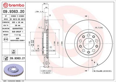 Тормозной диск BREMBO 09.9363.21