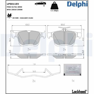 Комплект тормозных колодок, дисковый тормоз DELPHI LP5011EV