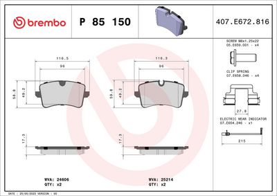Bremžu uzliku kompl., Disku bremzes BREMBO P 85 150