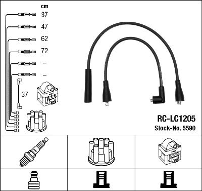 NGK 5590 Augstsprieguma vadu komplekts