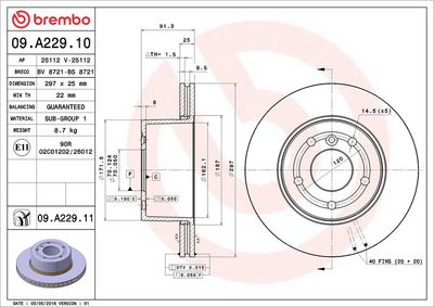 Тормозной диск BREMBO 09.A229.11