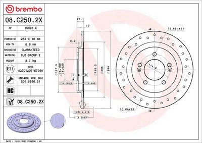 Bremžu diski BREMBO 08.C250.2X