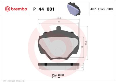 Bremžu uzliku kompl., Disku bremzes BREMBO P 44 001