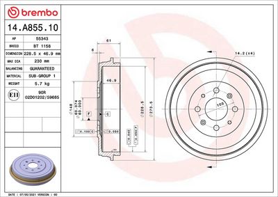 Bremžu trumulis BREMBO 14.A855.10