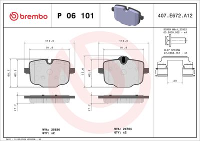 Комплект тормозных колодок, дисковый тормоз BREMBO P 06 101