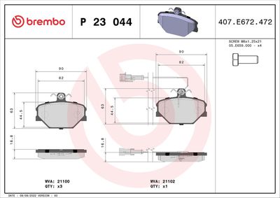 Bremžu uzliku kompl., Disku bremzes BREMBO P 23 044