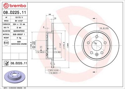 Тормозной диск BREMBO 08.D225.11