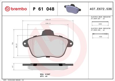Комплект тормозных колодок, дисковый тормоз BREMBO P 61 048
