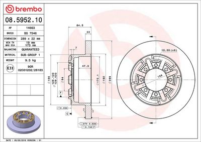 Тормозной диск BREMBO 08.5952.10