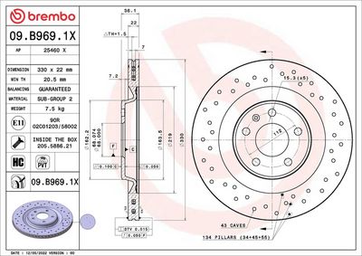 Тормозной диск BREMBO 09.B969.1X