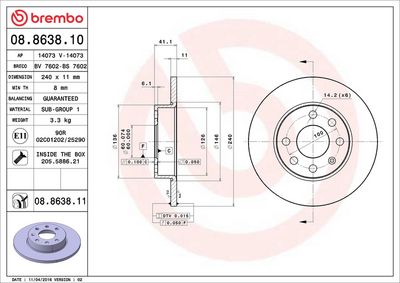 Тормозной диск BREMBO 08.8638.11