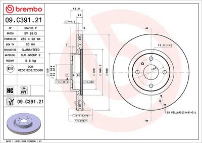 Тормозной диск BREMBO 09.C391.21