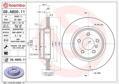 Тормозной диск BREMBO 09.A800.11
