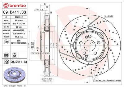 Bremžu diski BREMBO 09.D411.33