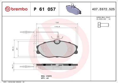 Bremžu uzliku kompl., Disku bremzes BREMBO P 61 057