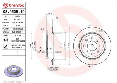 Тормозной диск BREMBO 08.9605.10