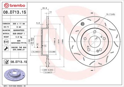 Bremžu diski BREMBO 08.D713.1S