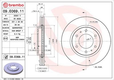 Тормозной диск BREMBO 09.E069.11
