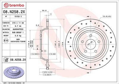 Тормозной диск BREMBO 08.N258.2X
