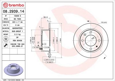 Тормозной диск BREMBO 08.2939.14