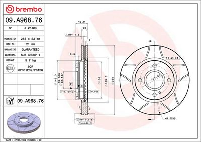 Тормозной диск BREMBO 09.A968.76