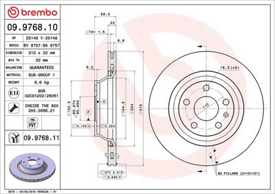 Тормозной диск BREMBO 09.9768.11