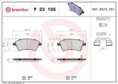 Комплект тормозных колодок, дисковый тормоз BREMBO P 23 105