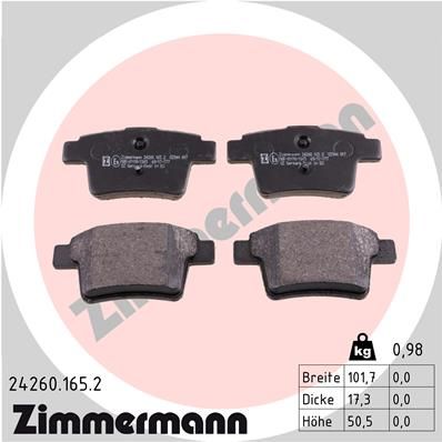 Bremžu uzliku kompl., Disku bremzes ZIMMERMANN 24260.165.2