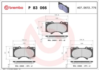 Bremžu uzliku kompl., Disku bremzes BREMBO P 83 066X