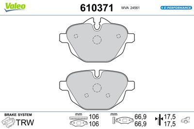 Комплект тормозных колодок, дисковый тормоз VALEO 610371