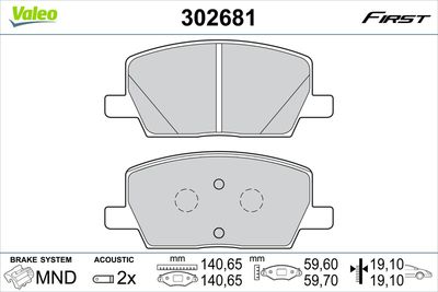 Bremžu uzliku kompl., Disku bremzes VALEO 302681