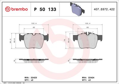 Комплект тормозных колодок, дисковый тормоз BREMBO P 50 133