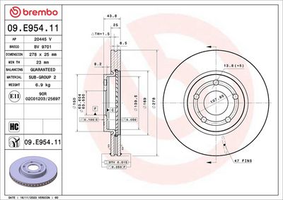 Тормозной диск BREMBO 09.E954.11