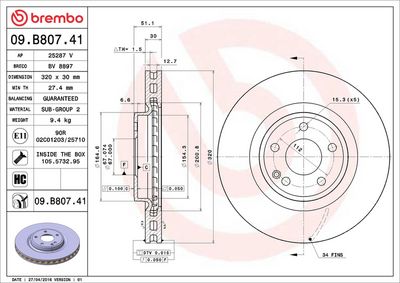 Тормозной диск BREMBO 09.B807.41