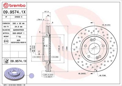 Тормозной диск BREMBO 09.9574.1X