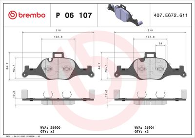 Bremžu uzliku kompl., Disku bremzes BREMBO P 06 107
