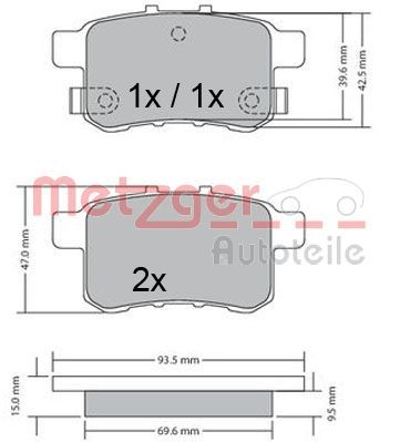 Bremžu uzliku kompl., Disku bremzes METZGER 1170593