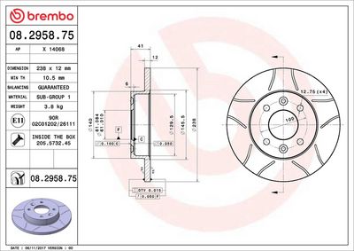 Тормозной диск BREMBO 08.2958.75