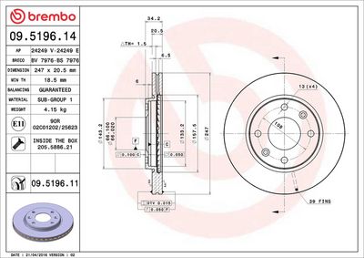 Тормозной диск BREMBO 09.5196.11
